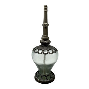 Vintage Moroccan Glass Oil Lamp w Metal Overlay & Wick – Made in Morocco
